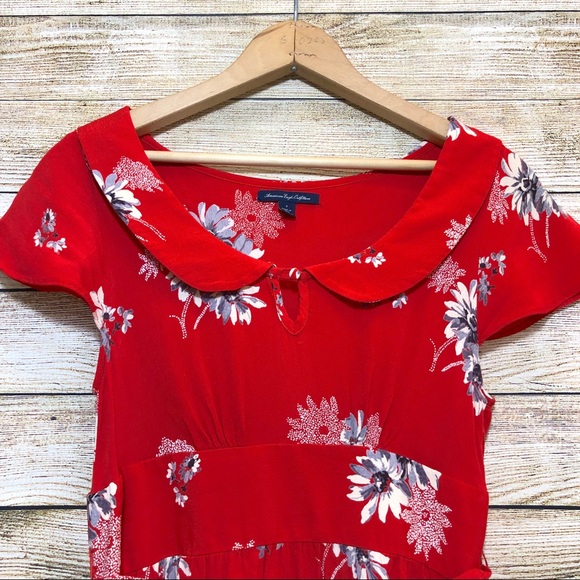 American Eagle Red Floral Peter Collar Dress - Picture 3 of 8